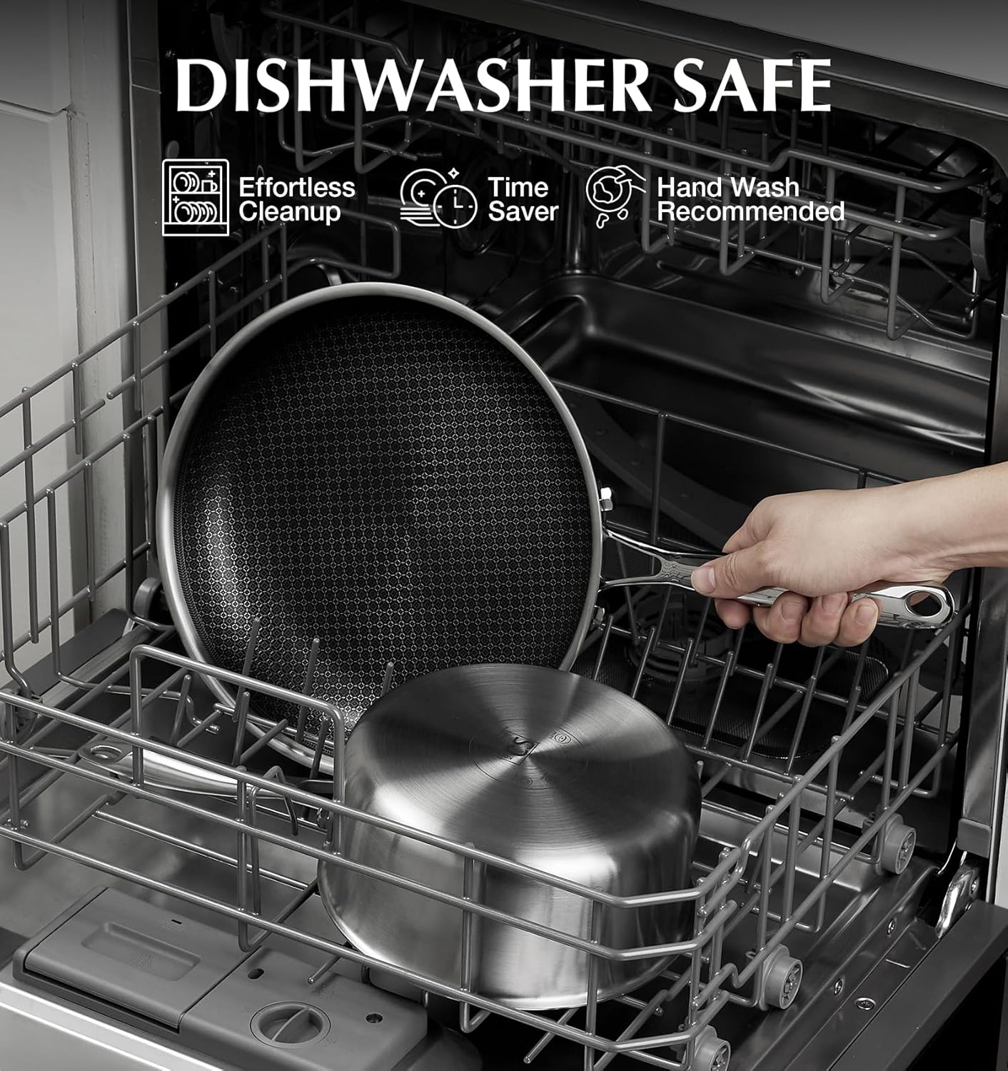 KOCH SYSTEME CS Hybrid Nonstick Stainless Steel Saucepan, 2 Quart Tri-Ply Stainless Steel Sauce Pan with Nonstick Honeycomb Interior, Hybrid Sauce Pan with Lid, Small Steel Pot, Induction Compatible