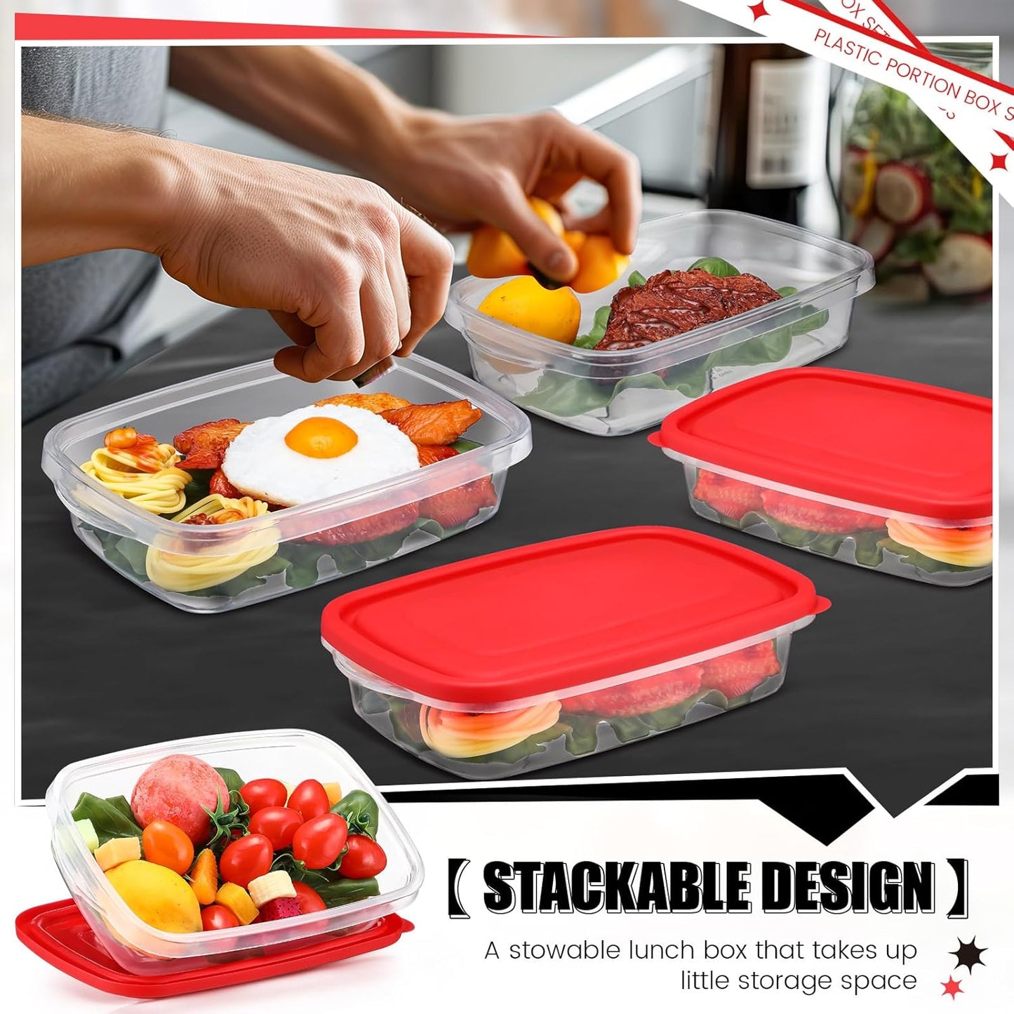 18 Pcs 33 Oz/ 4 Cups Plastic Food Storage Containers with Lids Portion Box Sets with Cover Stackable Plastic Containers with Lids Microwave Freezer Dishwasher Safe (Red)