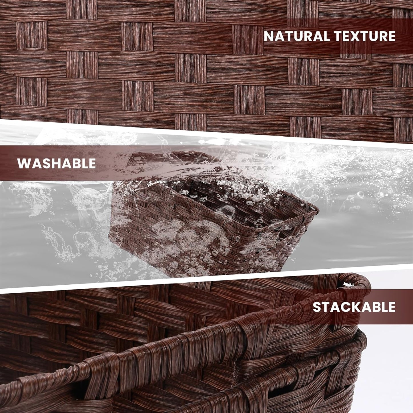 Wicker Storage Baskets, Baskets for Shelves, Toilet Paper, Woven Storage Baskets for Organizing, Brown, 12" x 12" x 6", 2-Pack
