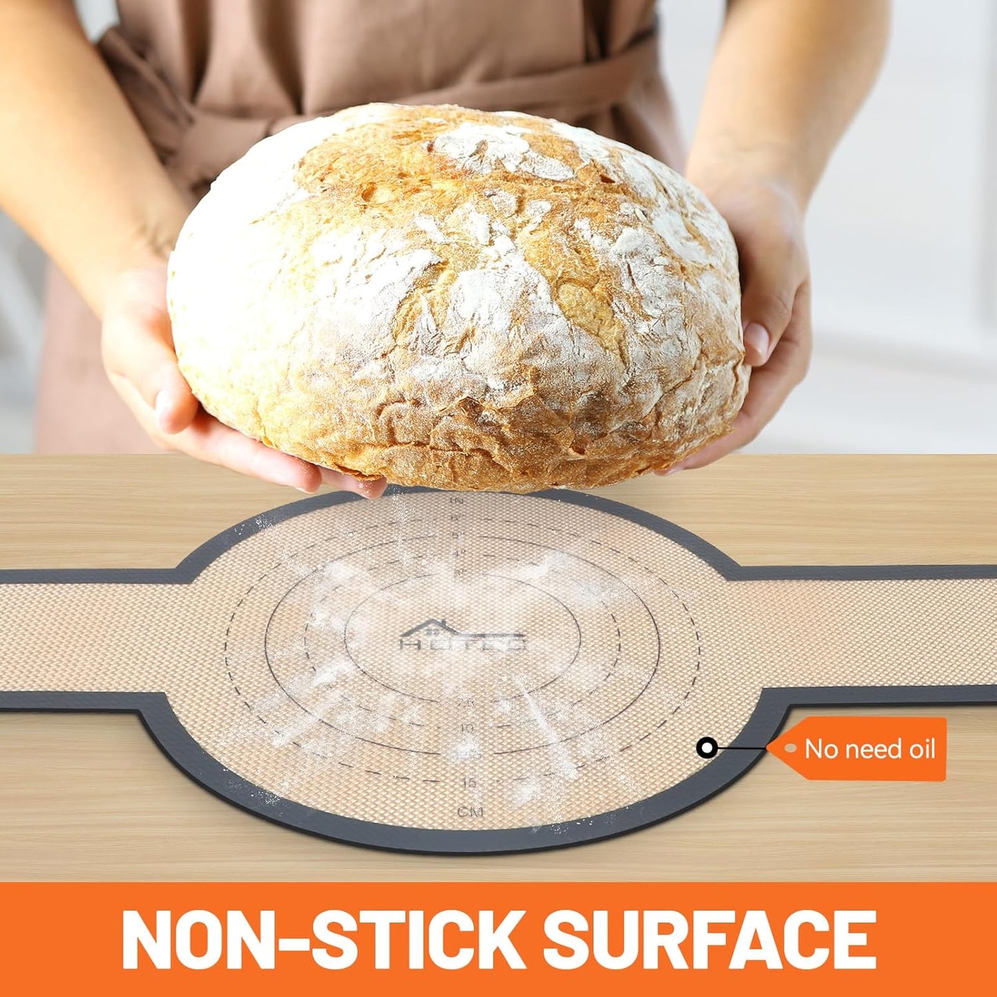 HOTEC Silicone Bread Sling for Dutch Oven - 2 Pack Non-Stick Baking Mat with Long Handle Easy to Transfer Sourdough Bread, Reusable Heat Resistant to 500°F/260°C Dutch Oven Liners Baking Supplies