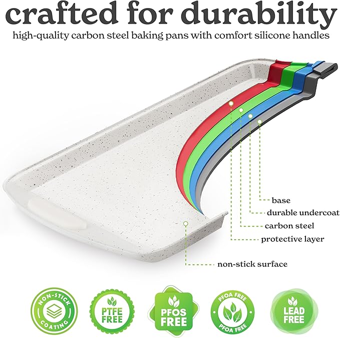 Country Kitchen Nonstick Stackable Bakeware Set - Durable, Easy Release Baking Set, Cream, 14 Pcs