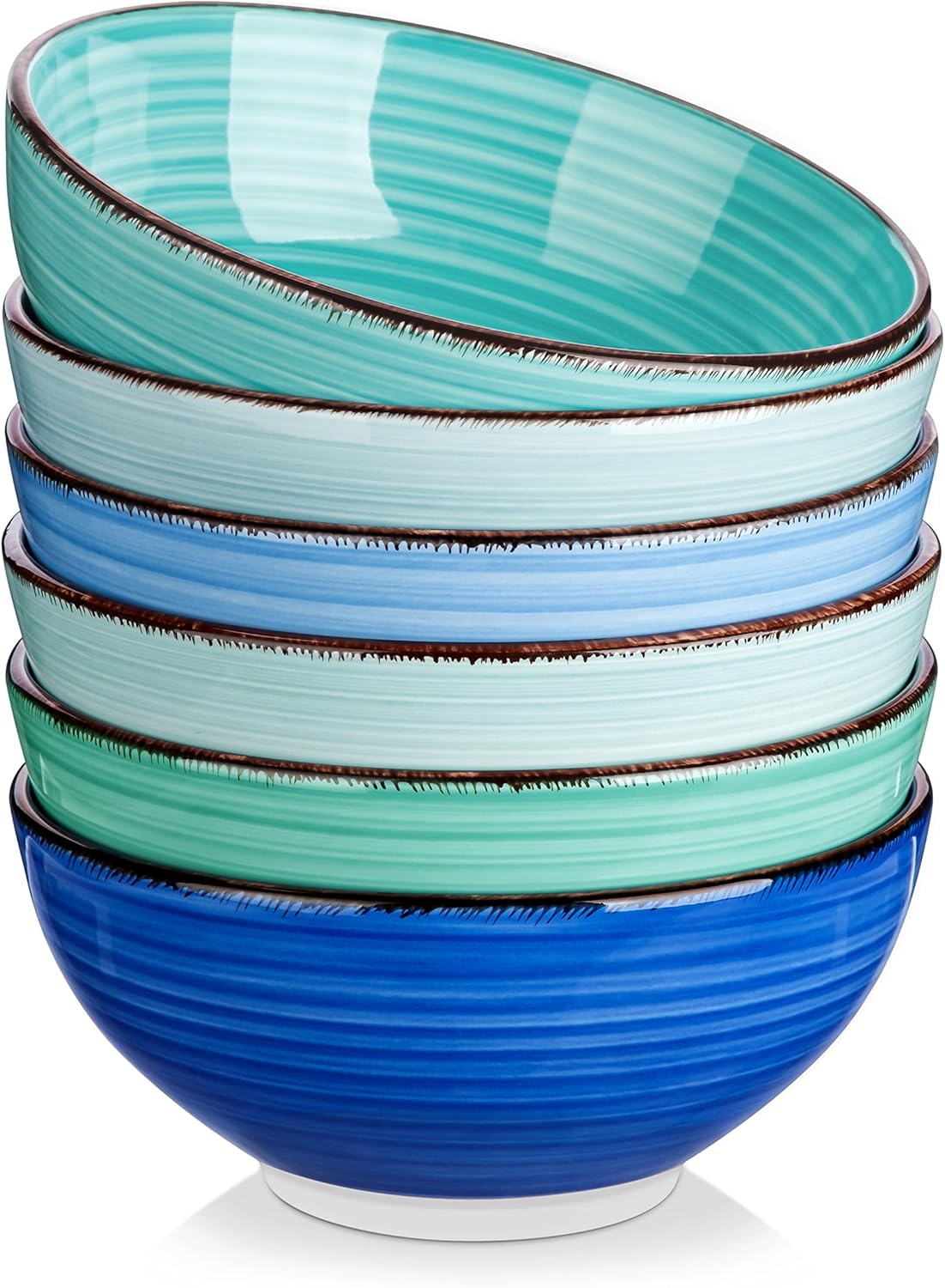 vancasso Bonita 27 Oz Cereal Bowls Set of 6, Blue Ceramic Bowls for Kitchen, 6 Inch Soup Bowls, Dishwasher & Microwave Safe
