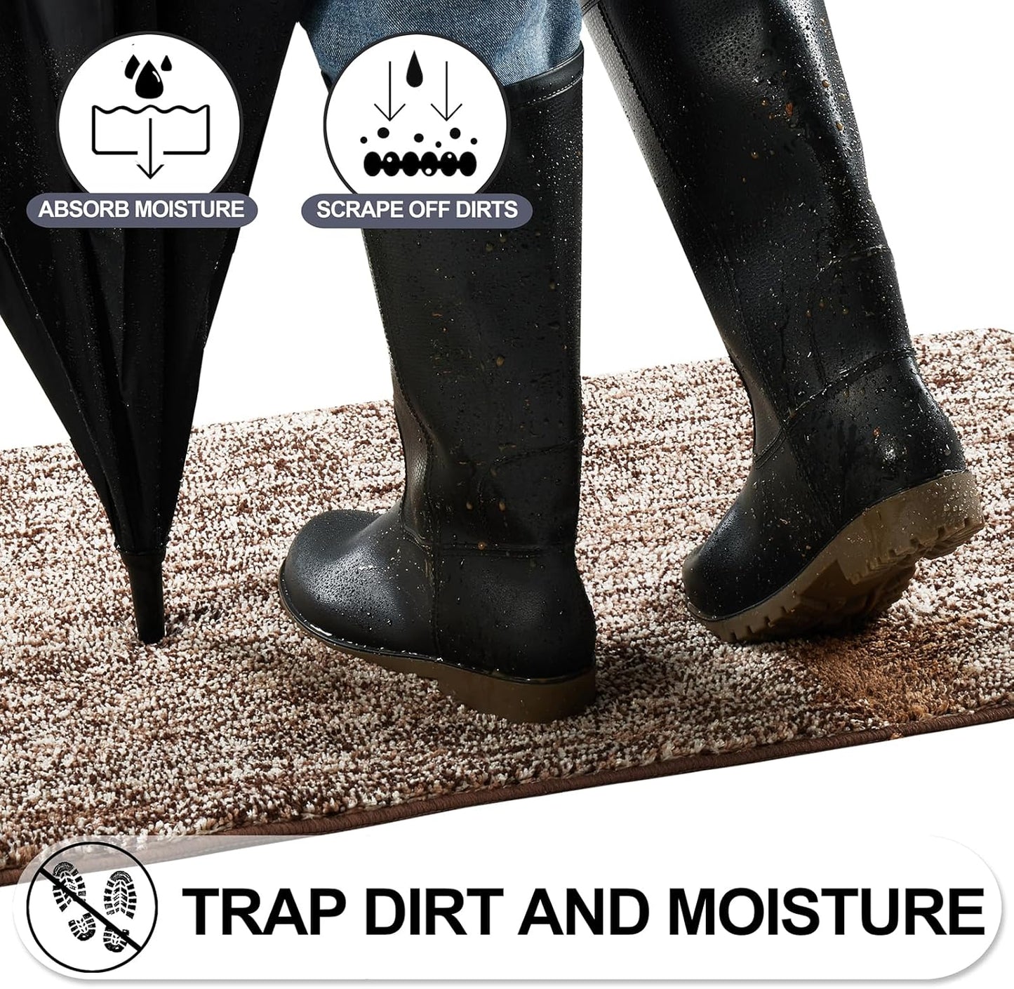 REFETONE Indoor Doormat, Front Door Mat 32"x48" Absorbent Rubber Backing Non Slip Door Mats, Washable Low-Profile Inside Floor Mat Door Rugs for Entryway, Resist Dirt Mud Mat for Dogs, Coffee/Brown