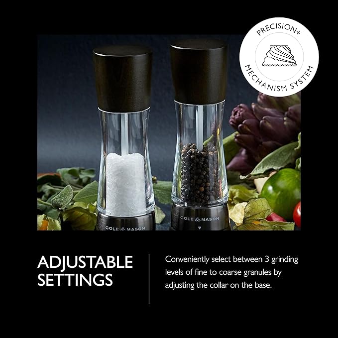 Cole & Mason Derwent Salt Mill - Gourmet Precision Salt Grinder - Refillable Seasoning and Spice Tools - Adjustable Seat, Himalayan and Kosher Salt Grinder Settings - Dark Wood
