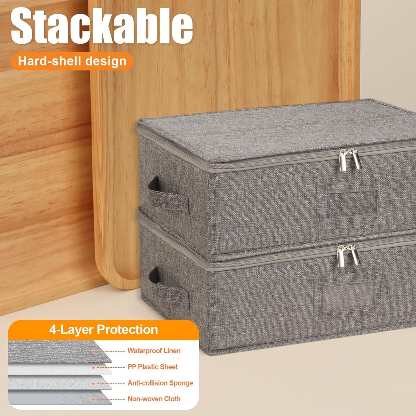 Coffee Mug Storage Box 2 Pack with Dividers, China Storage Containers Organizer Moving Supplies, Hard Shell & Stackable for Coffee Mugs, Tea Cups w/Sturdy Lid & Handles, 24 Compartments, Grey