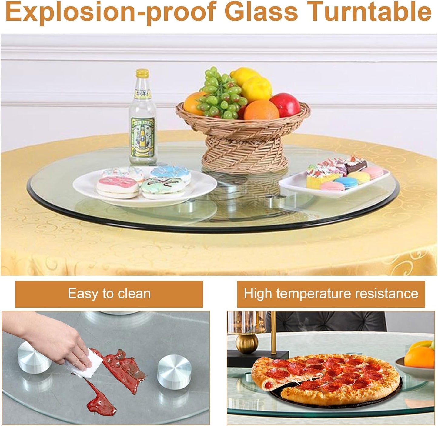 20" Tempered Glass Lazy Susan Turntable, 360° Silent-Spin Round Clear Tabletop Rotating Tray, Centerpiece for Dining Tables, Smooth Rotation, for Banquets, Weddings & Family Gatherings