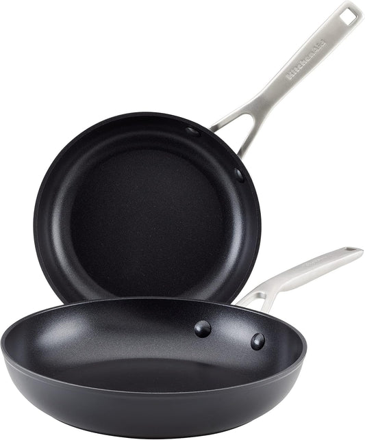 KitchenAid Hard Anodized Induction Nonstick Frying Pan Set/Skillets, 8.25 Inch and 10 Inch, Matte Black