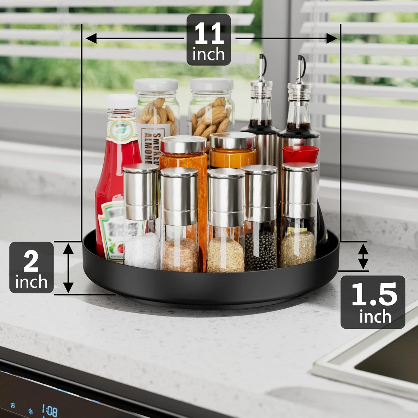 Ovicar Lazy Susan Turntable Organizer - 11 inch Rotating Spice Rack Metal Lazy Susan for Cabinet Pantry Kitchen Countertop Bathroom Refrigerator Table Storage, Black