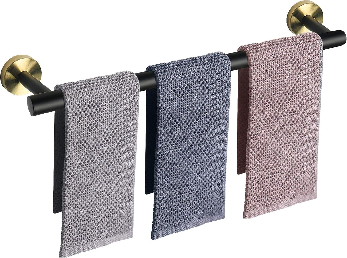 NearMoon Bath Towel Bar, Bath Accessories Thicken Stainless Steel Shower Towel Rack for Bathroom, Towel Holder Wall Mounted (1 Pack, Matte Black & Gold, 33 Inch)