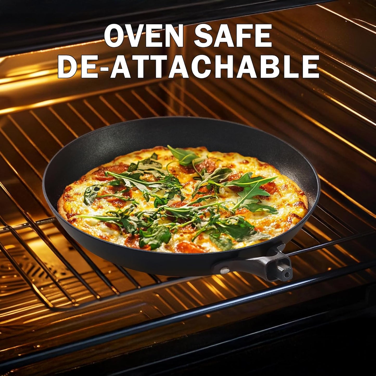 DM Cast Iron Skillet, 2 Piece Nonstick Frying Pan Set, 8 and 12 Inch with Detachable Acacia Wooden Handle, Honeycomb Non stick Omelet Egg Pan, Easy Clean Oven Safe Pans for Cooking