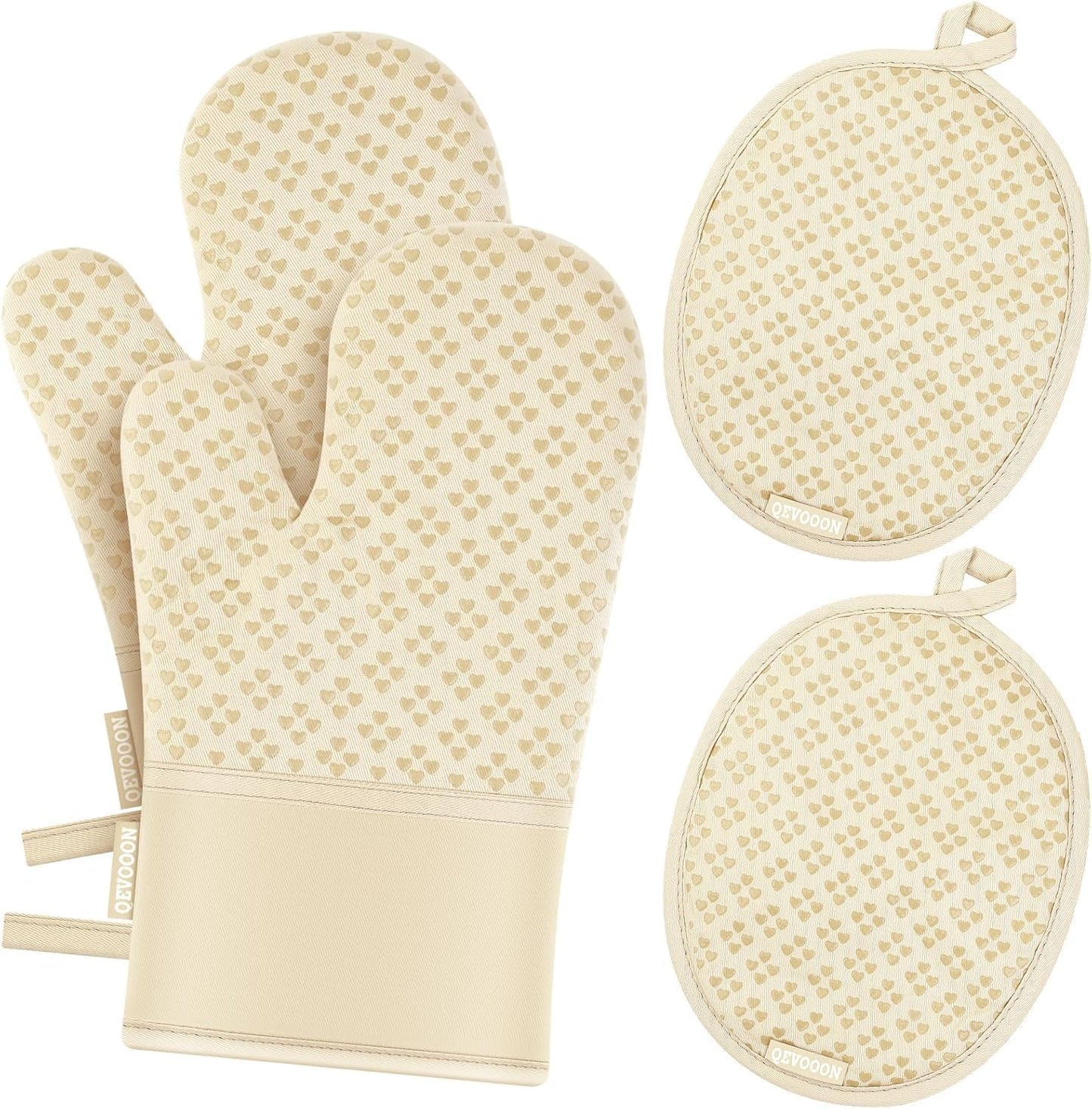 Oven Mitts and Pot Holders 4 Sets, Heat Resistant 500 ℉ Oven Mitt and Pot Holder,Oven Glove&Potholders with Non-Slip Silicone Surface,Kitchen Essentials for Cooking/Baking/BBQ-Beige