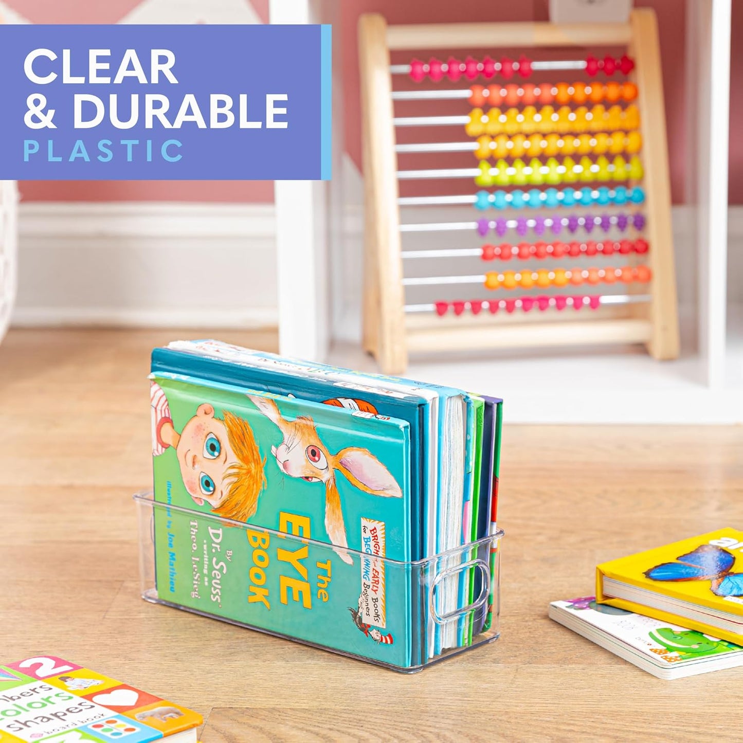 Plastic Food Storage Clear Container 2 Pack Bin with Handles for Organizing Kitchen, Pantry, Refrigerator, Freezer, Pantry, Cabinet, Closet, Bathroom. Stackable 10”x4”x3”