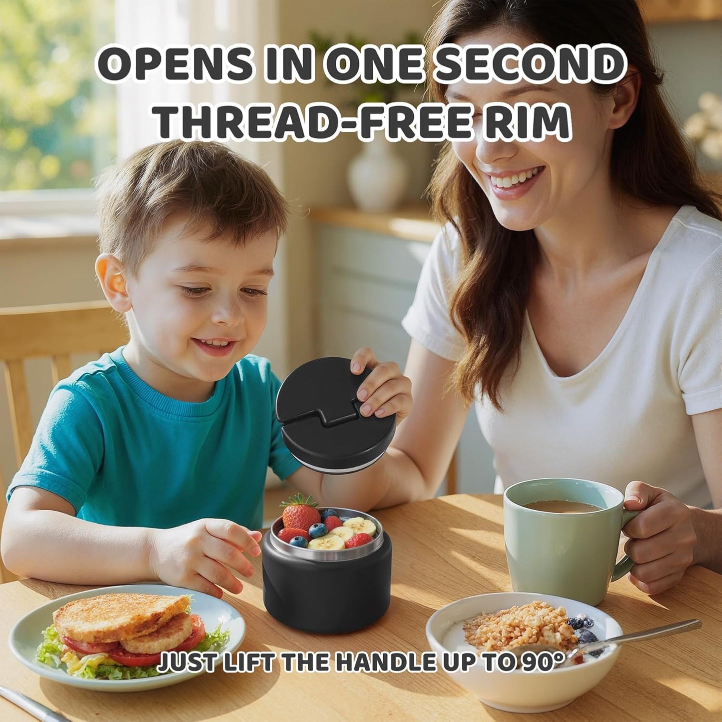 14.5oz Soup Thermo for Hot Food Kids Vacuum Insulated Food Jar Twist-Free Soup Thermo for Hot Food Kids Leakproof Stainless Steel Wide Mouth Lunch Container, Blue