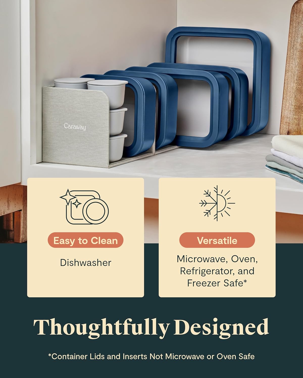 Caraway 14pc Glass Food Storage Container Set - Easy to Store, Non Toxic Lunch Box - with Glass Lids - Includes Storage Organizer & Dot & Dash Inserts - Gray