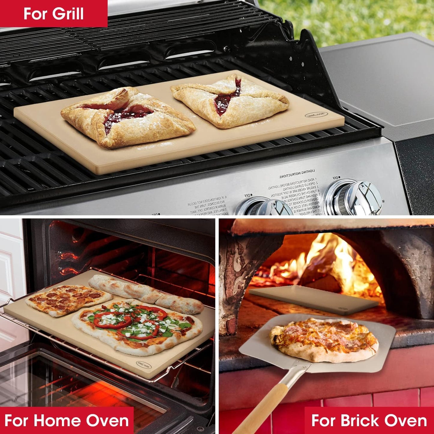 Unicook Extra Large Pizza Stone 24"x18" for 36"/ 48" Wall Ovens, Rectangular Baking Stone, Ideal for Baking Crispy Pizzas, Bread and Cookies, Weighs 16.9 lbs, Does Not Fit 30" Compact Ovens