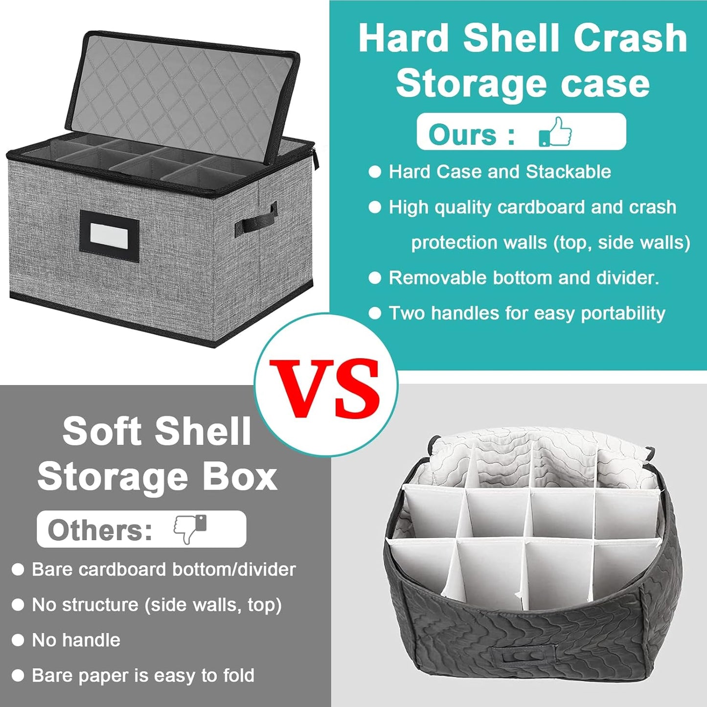 2PACK Quilted Wine Glass Storage Box,China Storage Containers hard shell,Moving Boxes,Storage Containers for Organizing,Stackable Stemware Storage Cases,Moving Supplies