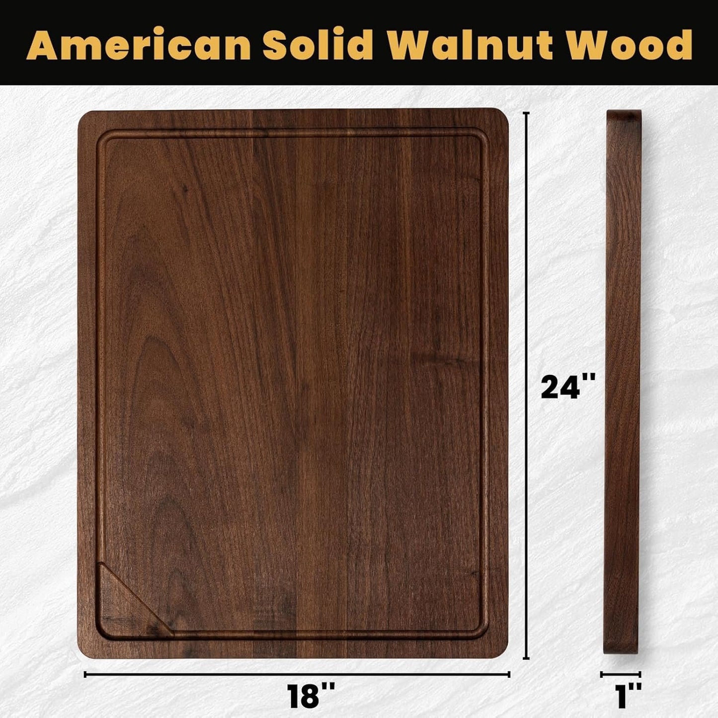 Heimlove 24x18 Walnut Cutting Board, Wooden Cutting Boards for Kitchen, Large Butcher Block Cutting Board, Wood Cutting Boards for Kitchen with Juice Groove, Gift for Festival, Wedding(Gift Box)