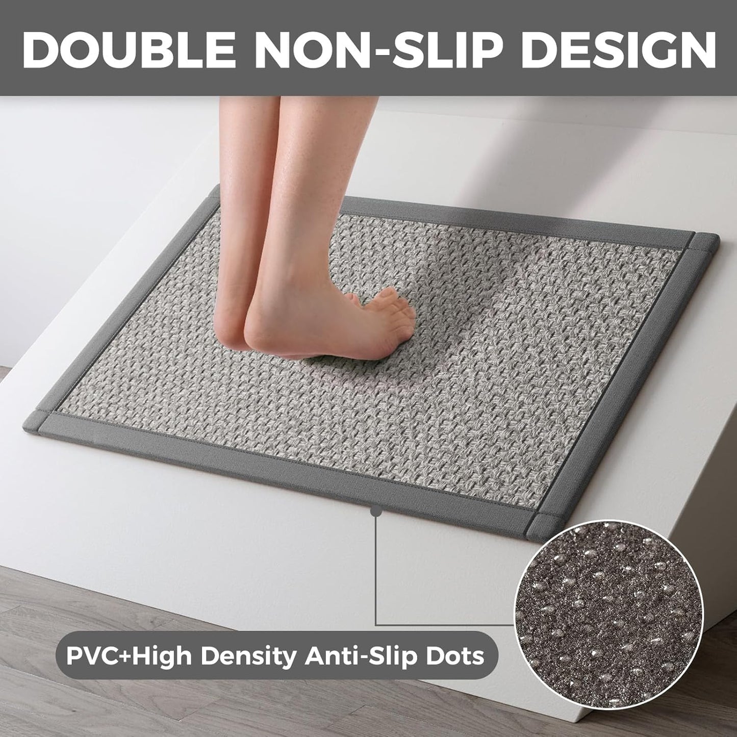 Kitchen Rugs Non Slip Washable, 0.4" Thick Anti Fatigue Cushioned Kitchen Mats for Floor, Super Absorbent Jute-Look Kitchen Sink Mat Standing Mat Office, Laundry, Easy Care, Gray 17"x47"