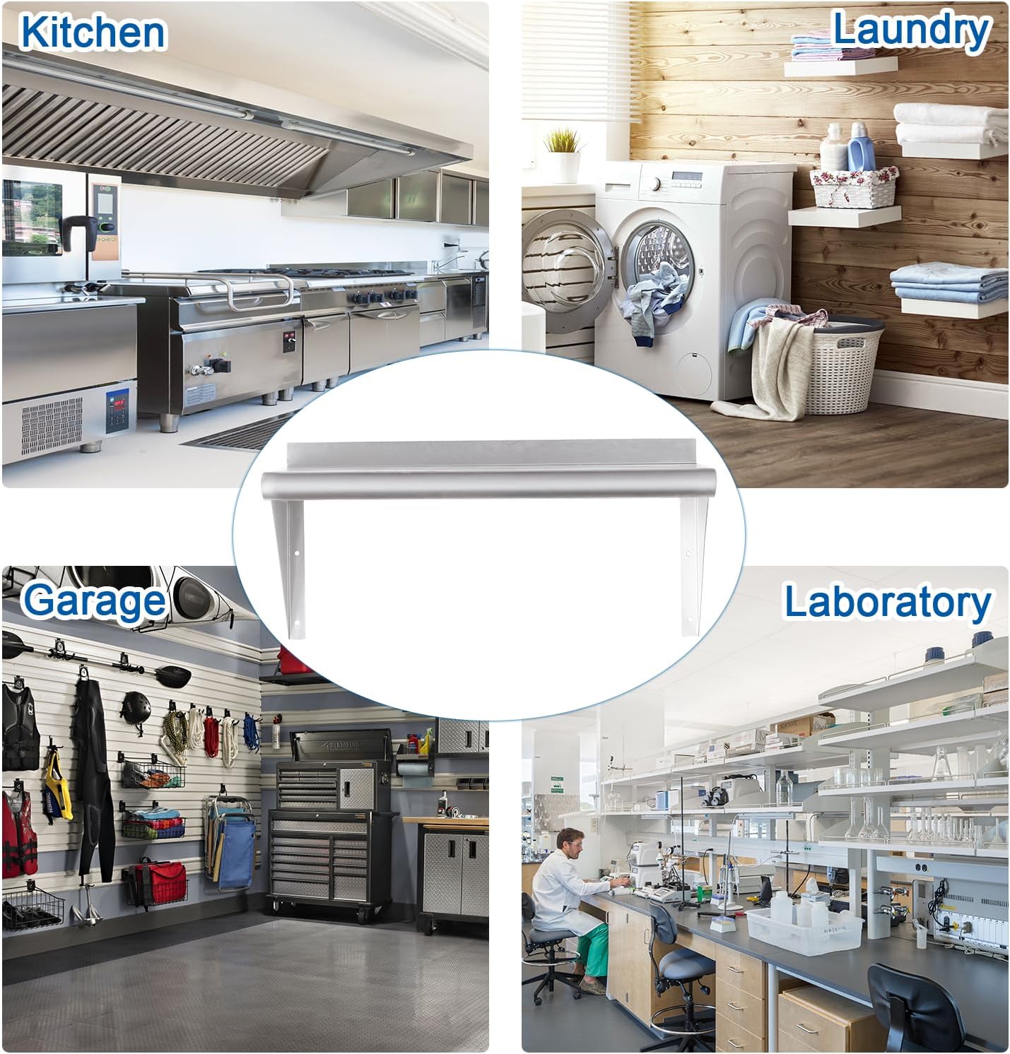 HARDURA Stainless Steel Shelf 18" x 36", 340lb Commercial Shelves Wall Mount Metal Shelving with Backsplash and Brackets for Kitchen, Restaurant, Laundry Room and Home