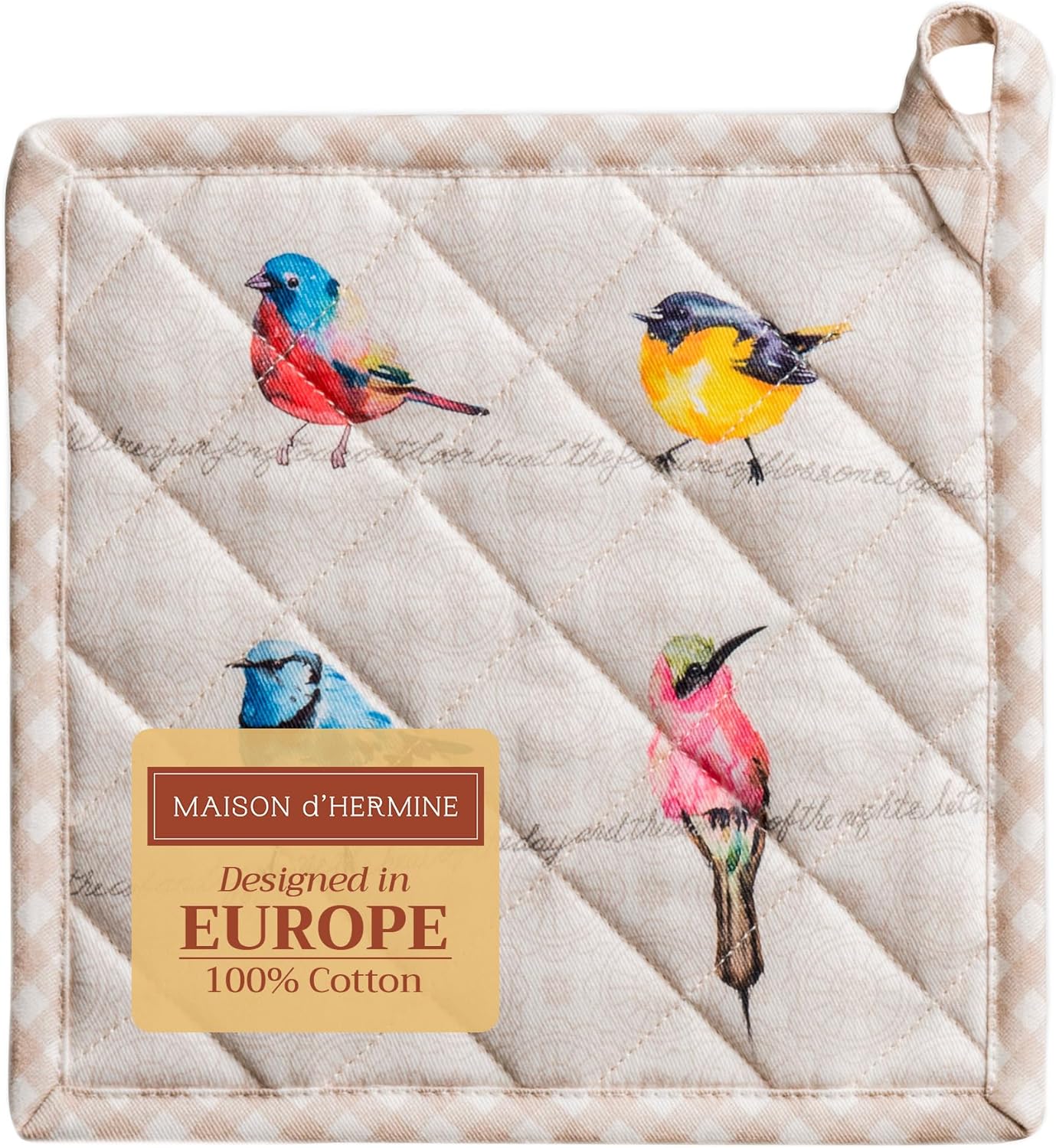 Maison d' Hermine Birdies On Wire 100% Cotton Pot Holder, 8 - inch by 8 - inch.
