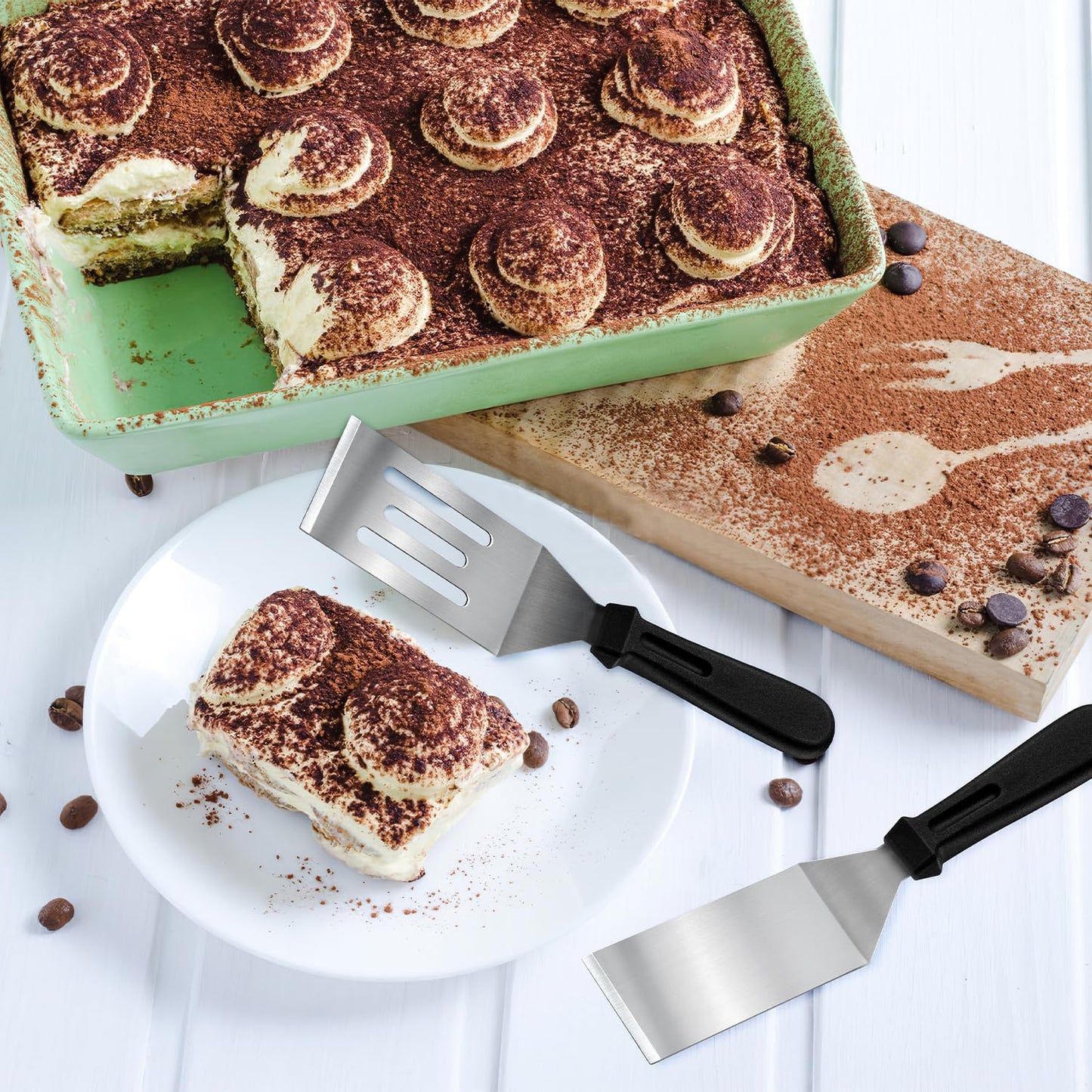 Metal Spatulas 2 Pieces, Stainless Steel Spatula with Heat Resistant Handle, 9.8 Inch Stainless Steel Spatula Ideal for Desserts, Pancakes, Eggs, Griddle Scraper or BBQ