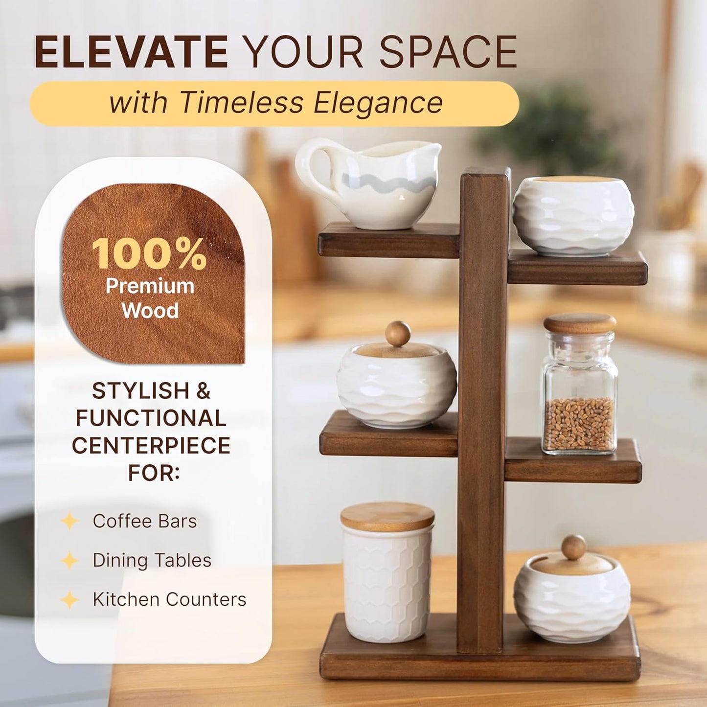 Coffee Cup Holder for Kitchen Counter - Premium Coffee Mug Organizer Holds 6 Mugs - Handmade Wooden Cup Holder with Non-Slip Feet, Stained Espresso Finish, Screwdriver & 6 Screws