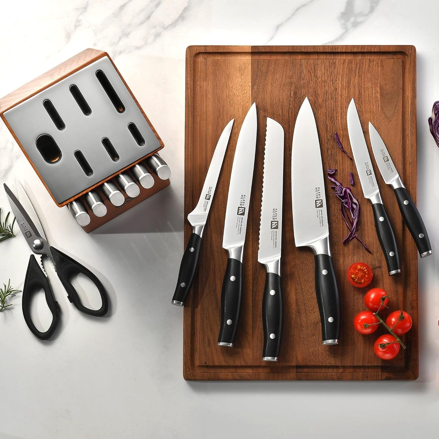 Arcelor 14 Piece Exclusive German Steel Non-Slip Handles Knife Set with Solid Wood Block …