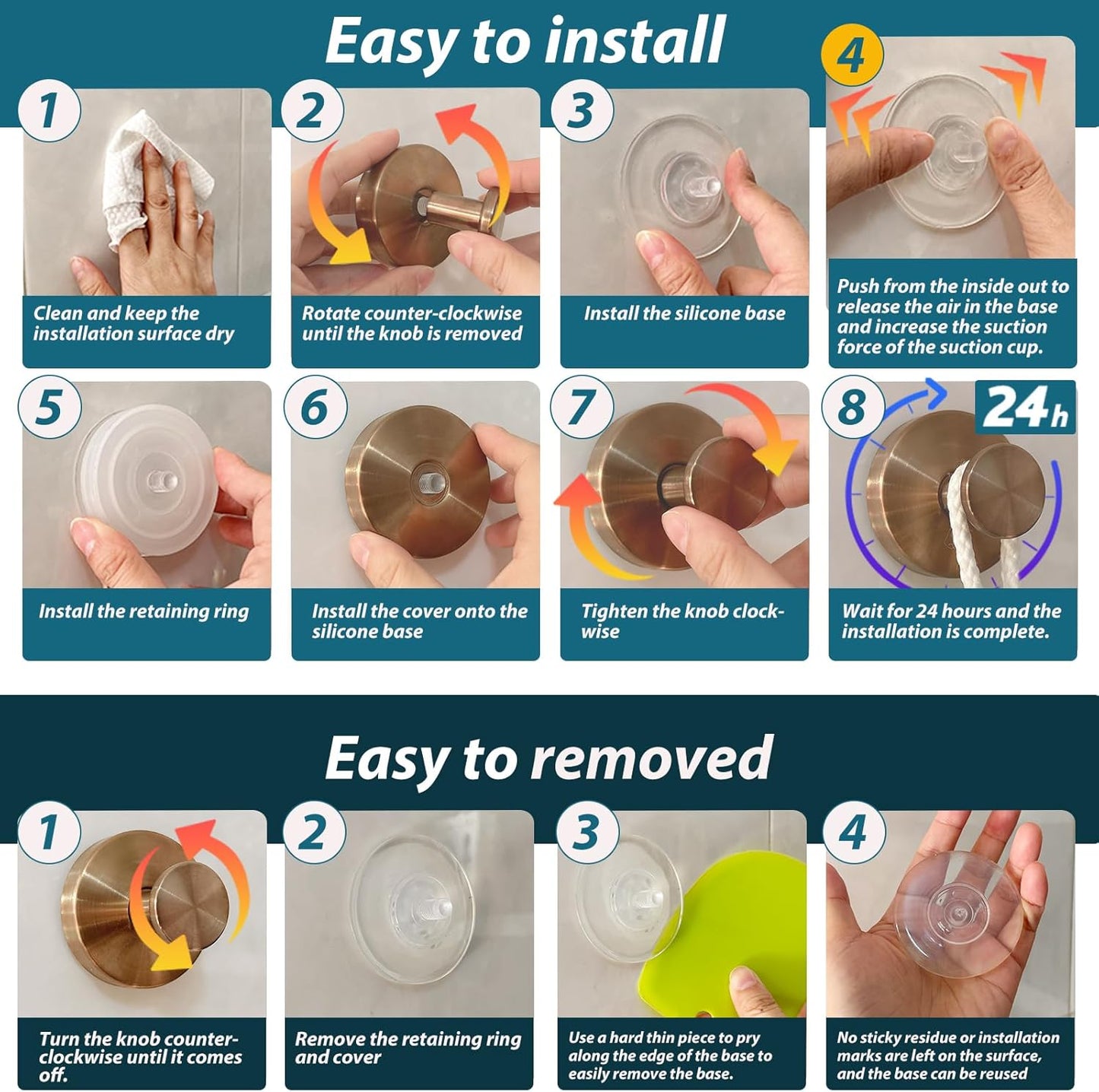 Suction Cup Hooks for Shower, 2 PCS No-Drill Towel Holder for Bathrooms Wall, Glass Door, Mirror, Tiles, Kitchen, Hold Robe & Wreath, Hanging up to 15 lbs – Waterproof & Rustproof, Loofah-Gold Rose