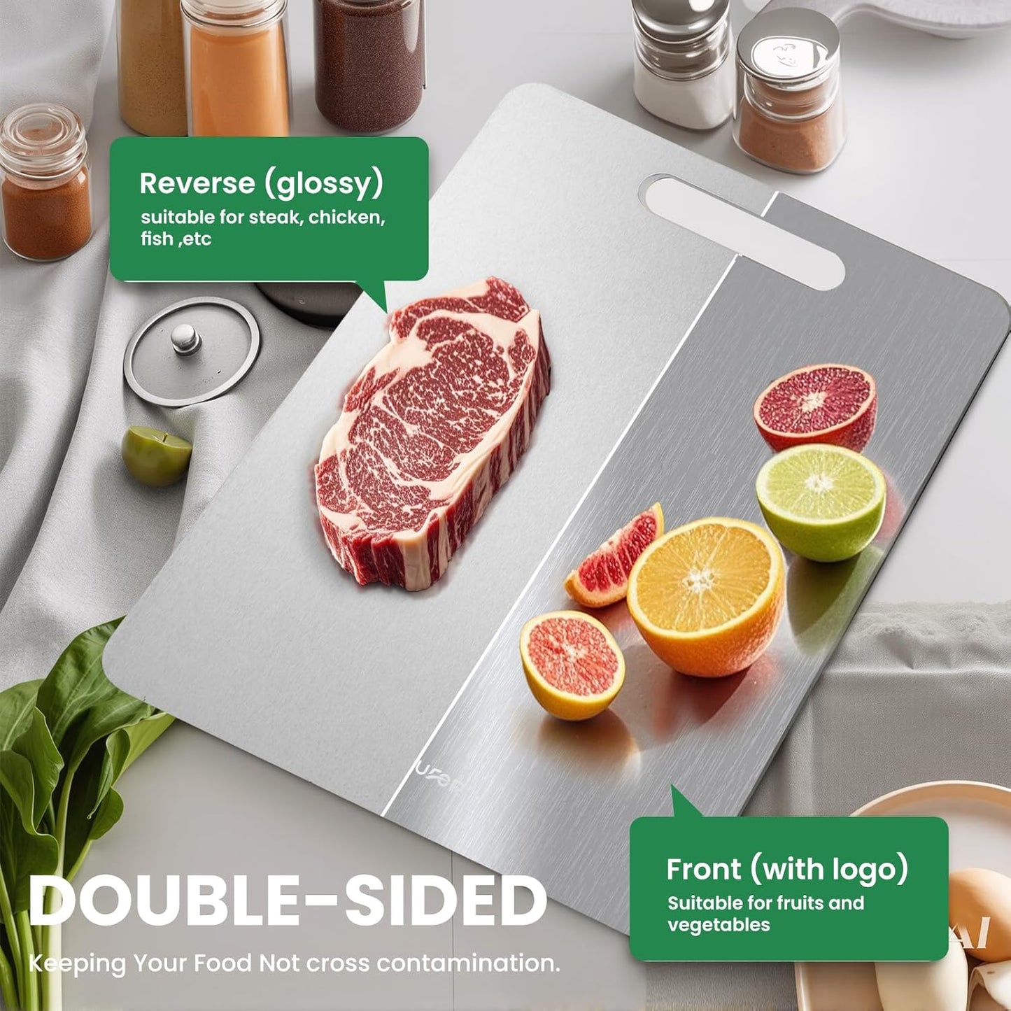 2 Pack Titanium Cutting Board - 100% Pure Titanium Cutting Boards For Kitche,Easy to clean, Double-sided food-grade Cutting Board For Cutting Meats, Fruits And Vegetables,13 * 9