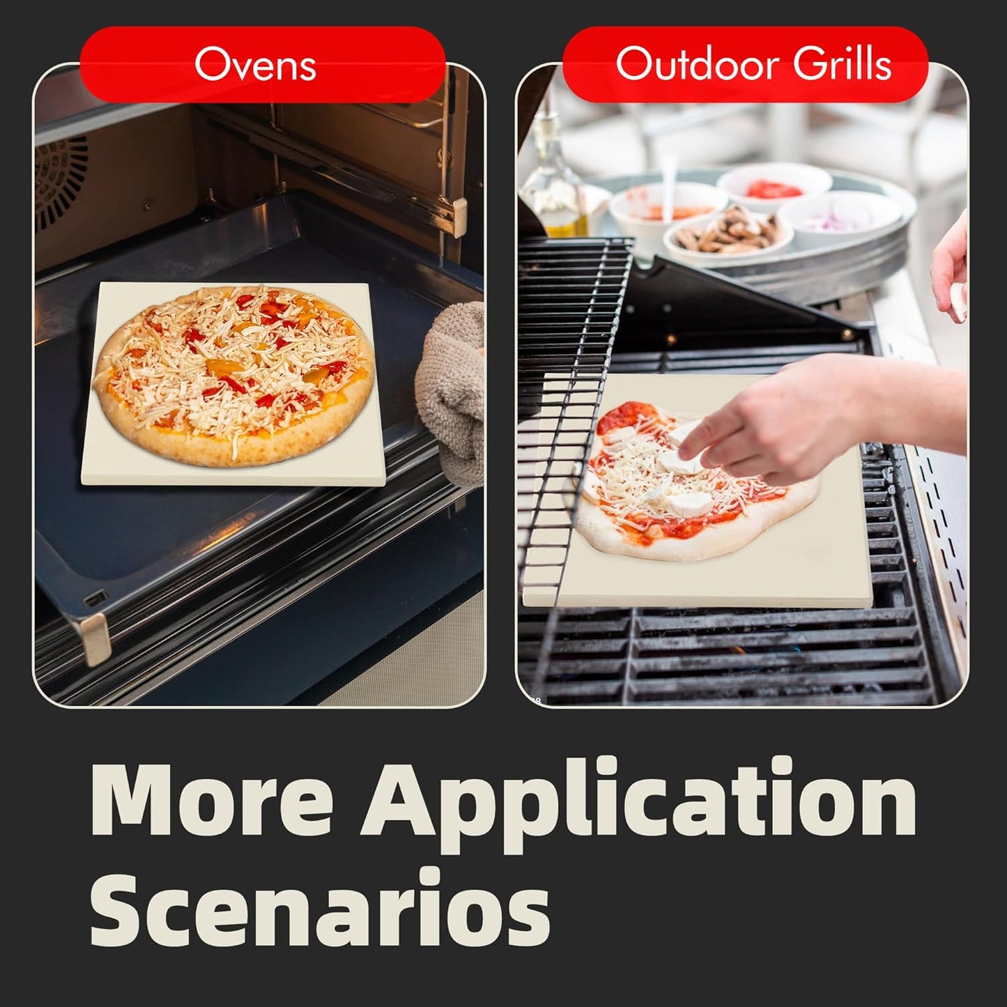 14" Square Pizza Stone, Heavy Duty Cordierite Pizza Pan for Grilling & Pizza Oven, High Temperature Resistant Baking Stone for Pizza, Bread, Meat