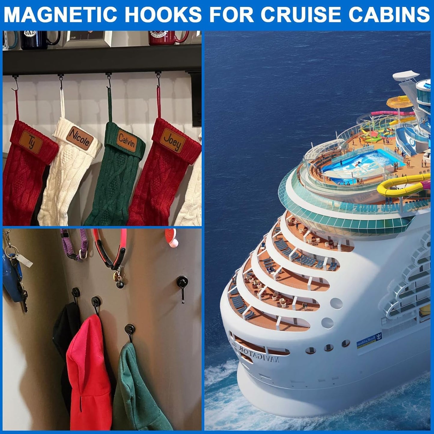 LOVIMAG Hooks, 40lbs+ Magnetic Magnet Hook 2025 Cruise Cabin Ship Essentials Heavy Duty Strong Refrigerator Fridge Hanging for Classroom Beach Vacation Kitchen Grills Home Mug Hanger (20 Pack), Black