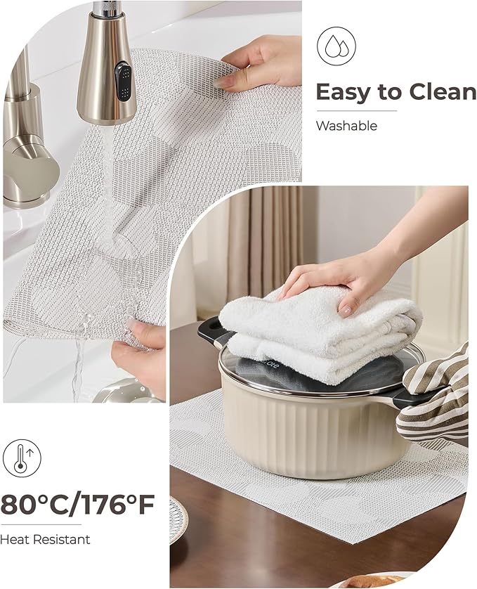 Leetaltree White Placemats Set of 4 - Heat Resistant Non-Slip Place mats for Dining Table, Washable Durable PVC Vinyl Woven Table Mats（White Circle, 4）