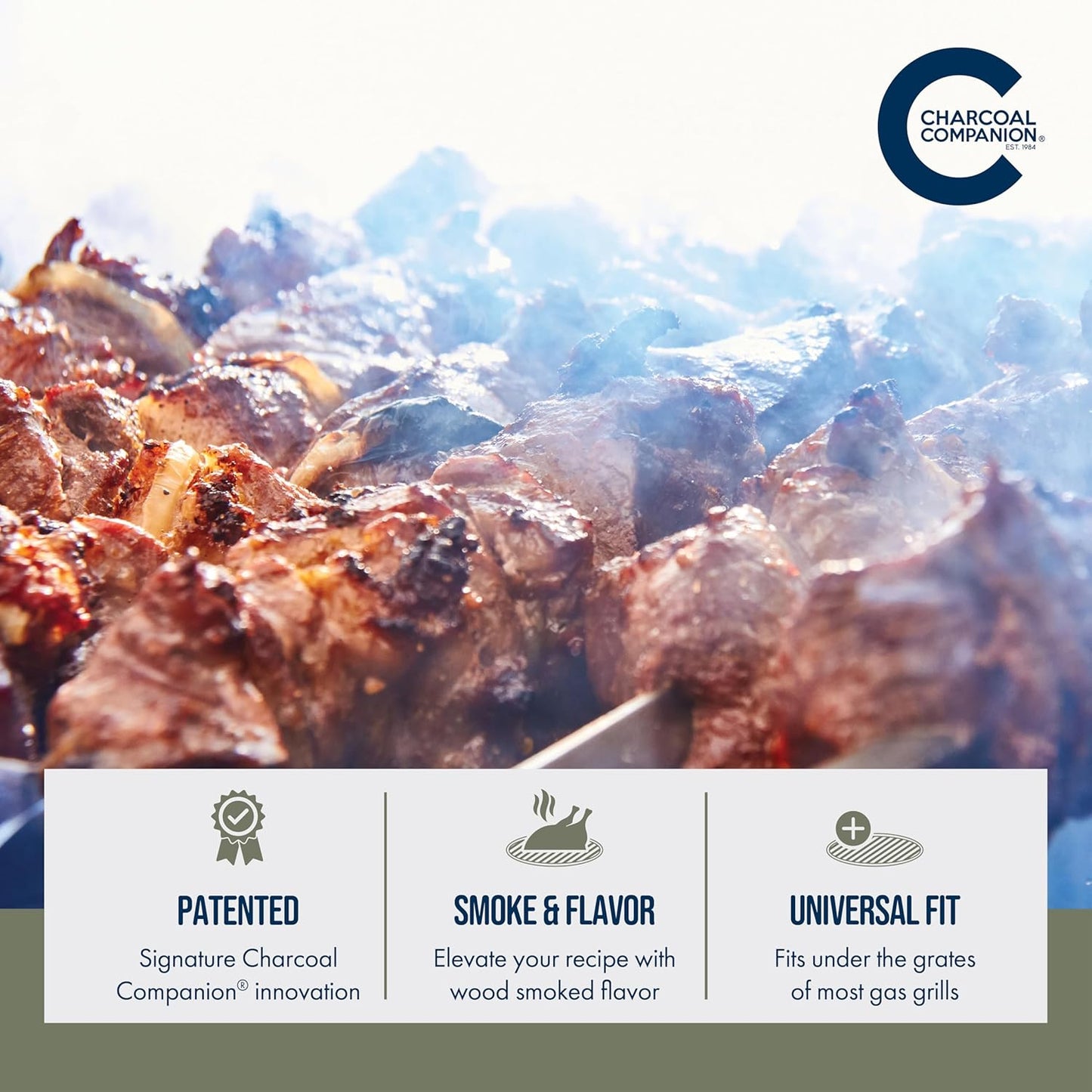 Charcoal Companion V-Shaped Heavy Duty Stainless Steel Smoker Box for Gas & Charcoal Grills - Nonstick BBQ Smoker Box with Lid for Wood Chips, Pellets, Chunks - Ideal for Smoking Meat & Fish (Silver)