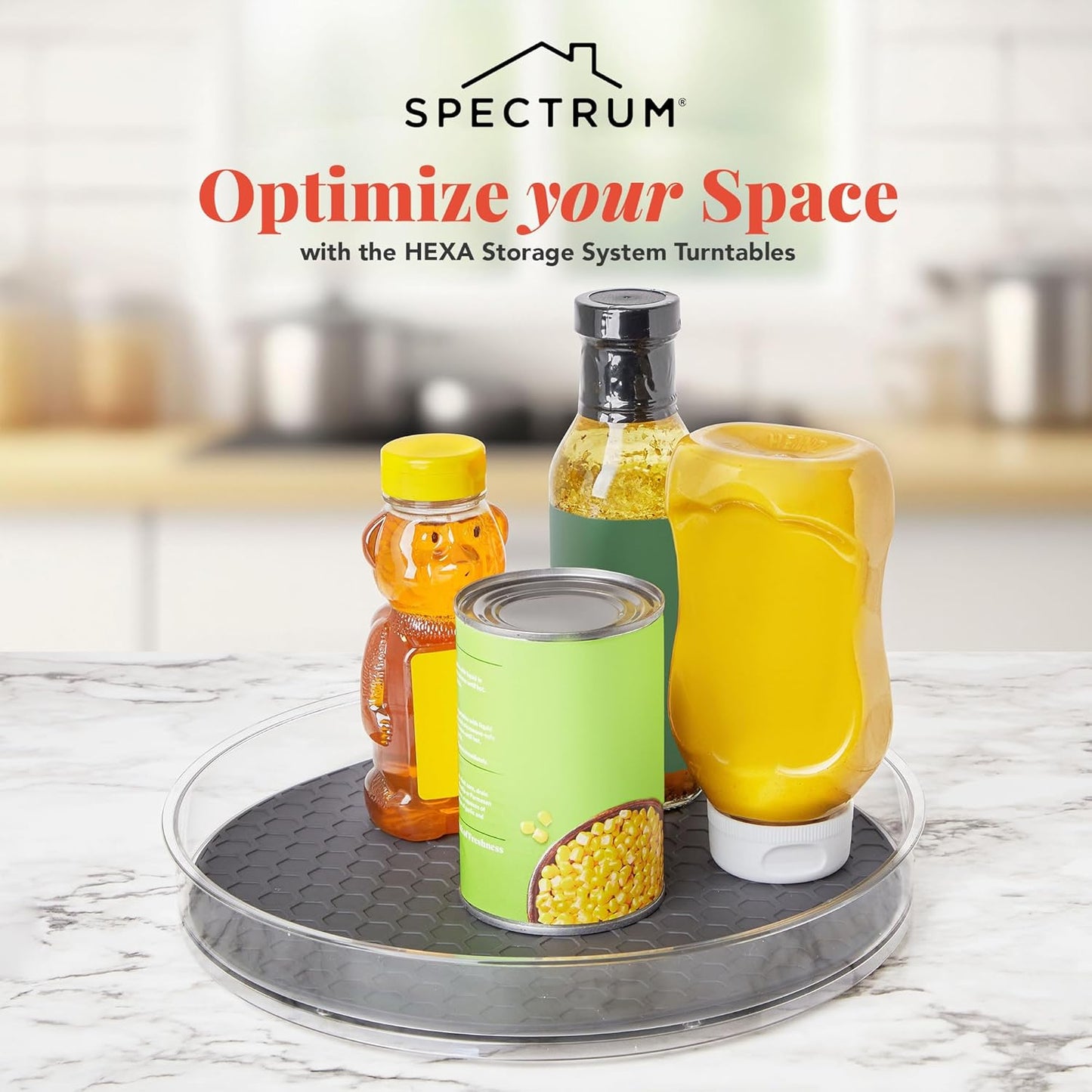 Spectrum Lazy Susan Organizer, Hexa Large 11" - Lazy Susan Turntable for Cabinet, Refrigerator, Pantry, Table, & Shelf - Rotating & Spinning Pantry Organization - Spice Rack Storage for Fridge
