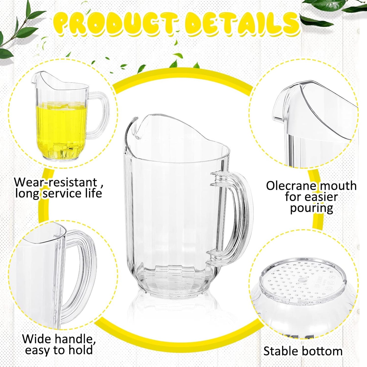 Tessco for you 20 Pcs Plastic Pitchers 60 Ounce Clear Restaurant Jug Large Water Pitcher Carafe Serve Milk Tea Juice Drink for Parties Container Dispenser Beer Jar