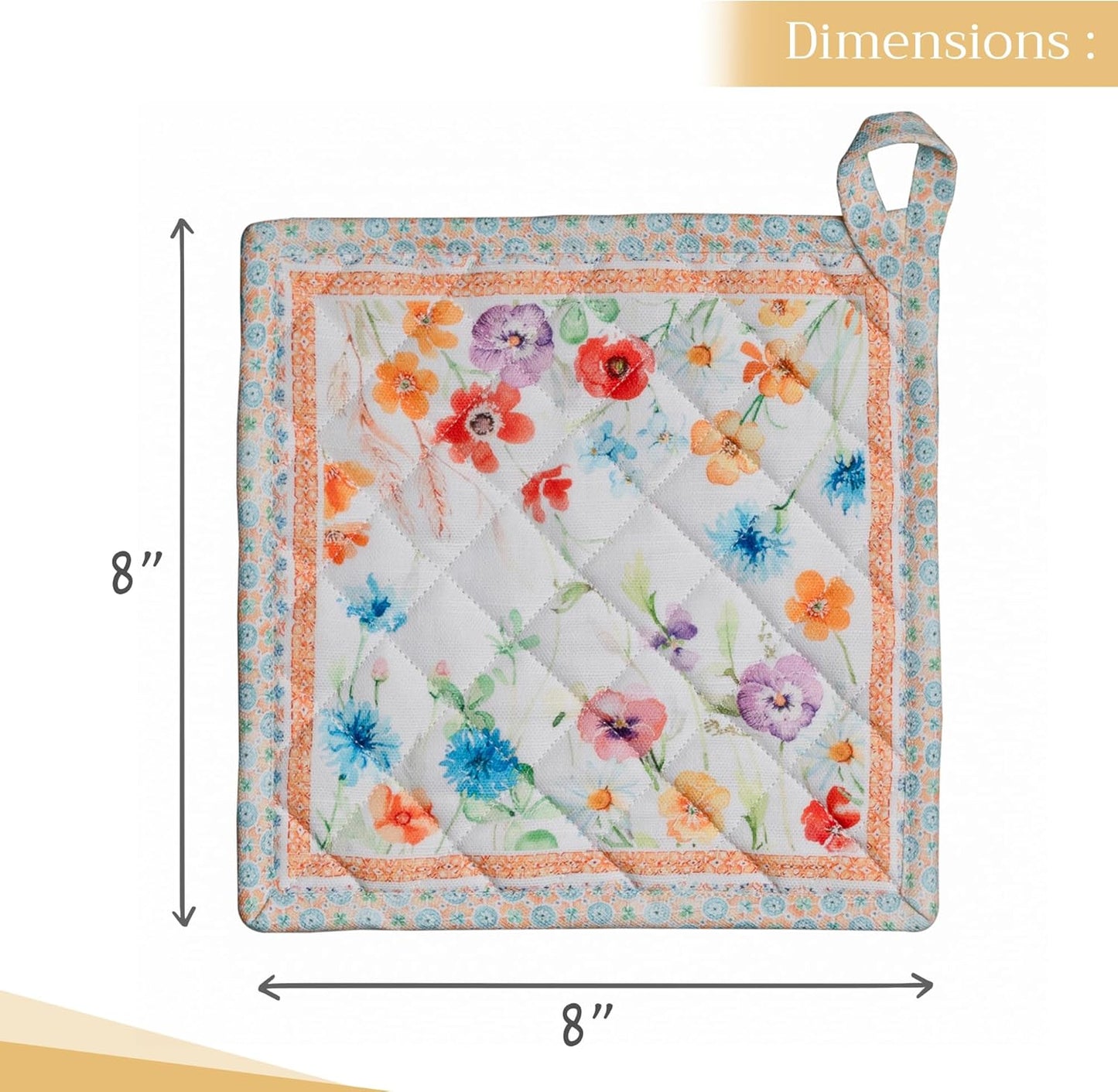 Maison d' Hermine Pot Holders Set 100% Cotton Heat Resistant Potholders 8" x 8" Hot Pads with Loop BBQ, Cooking, Baking, Grilling, Kitchen, Handling Hot Pans Spring/Summer (Pack of 2, Summer Whisper)