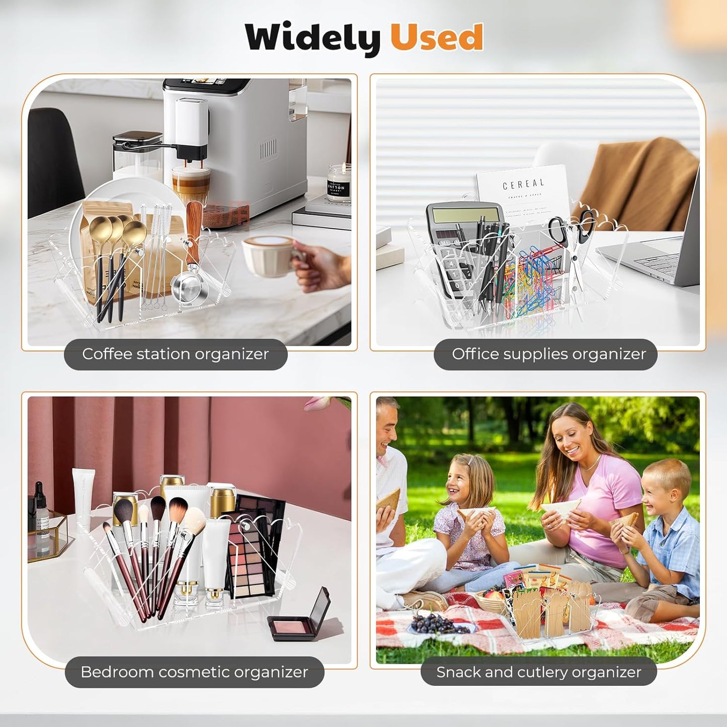 Scalloped Silverware Organizer. Acrylic Utensil Caddy.Heavy-Duty Countertop Cutlery Holder for Spoons,Forks,Knives, Napkins,Plates Space-Saving Countertop Cutlery Caddy - Picnic Party Essential