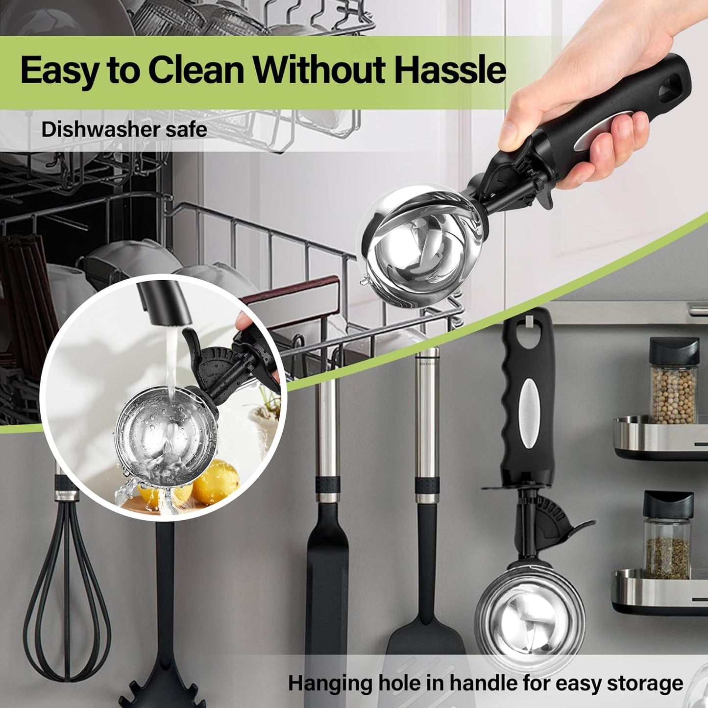 Ice Cream Scoop with Trigger, 6 Tbsp Cookie Scoop for Baking, 3 Oz Cookie dough Scooper, Large Ice Cream Scooper, Stainless Steel Portion Scoop, 90 ML