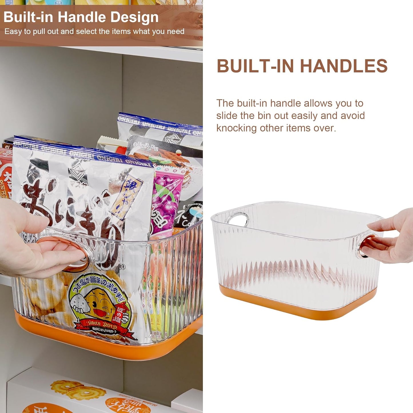 VECELO Refrigerator Organizers - Durable PET Storage Bins, Space Saving, Clear View, Contain Spill, Organizer for Kitchen, Laundry, Closet - Set of 2