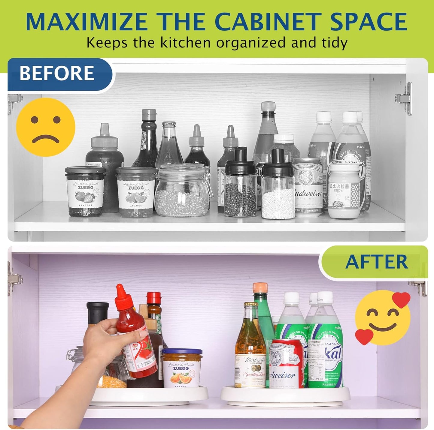 Lazy Susan Turntable, Set of 4, 12 Inch Non-Skid Lazy Susan Organizer for Cabinet, Pantry Organization, Kitchen Storage, Bathroom Sink Cabinet, Refrigerator, Countertop, Spice Rack (4 Pack 12 in)