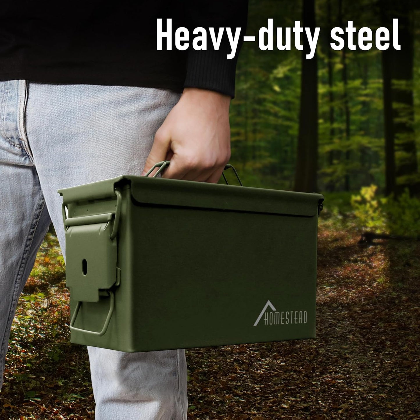 HOMESTEAD 50 Cal Metal Ammo Can – 4 Pack M2A1 Military Steel Ammo Storage Box, Airtight and Water-Resistant Ammunition, Green Color