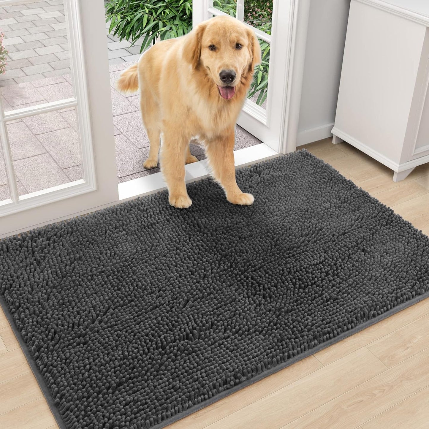 Amyracel Dirt Trapping Door Mat, 48" x 72" Large Absorbent Dog Door Mat for Muddy Paws, Quick Dry Non Slip Chenille Mud Mat for Dogs, Machine Washable Entry Indoor Entryway Rug for Inside Floor