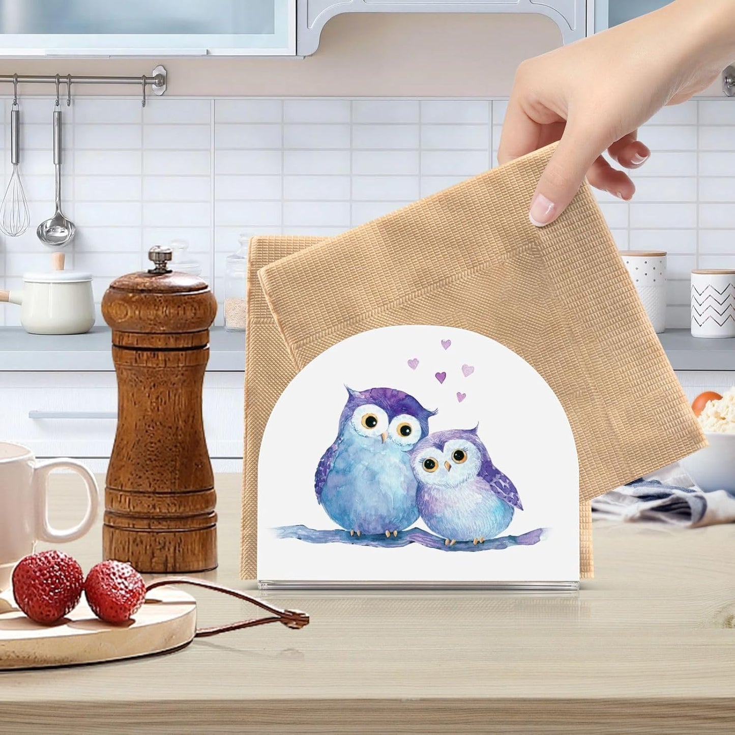 Cute Owl Napkin Holder for Table Paper Napkins Holder Acrylic Tissue Dispenser Kitchen Dining Room Bathroom Party Car Decor