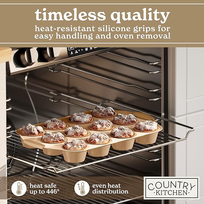 Country Kitchen Nonstick Stackable Bakeware Set - Heavy Duty, Durable, Easy Release Baking Set, Gold, 10 Pcs