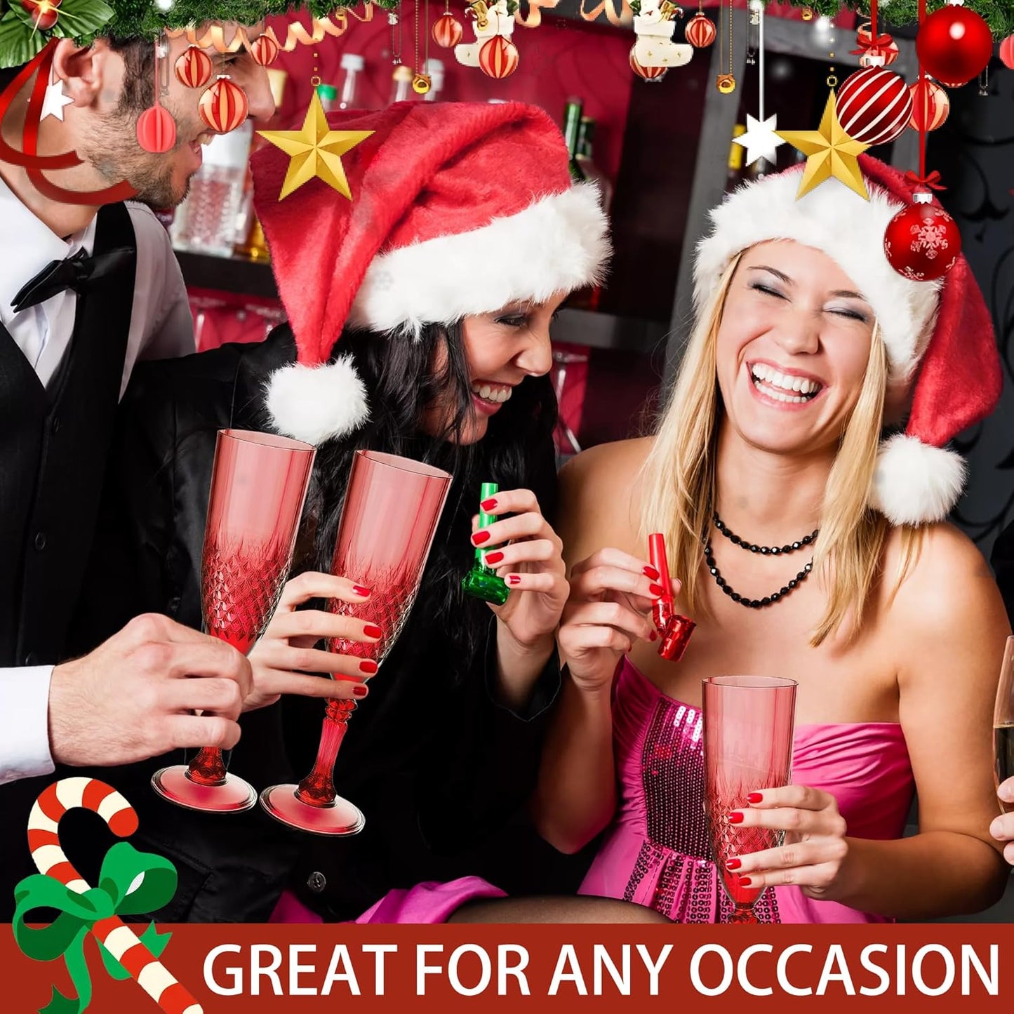 Plastic Champagne Flutes, 24PCS Dark Red Plastic Wine Glasses Goblets Reusable Champagne Flute for Weddings, Christmas, Bachelor Parties, Toasting, and Events(24, Dark Red)