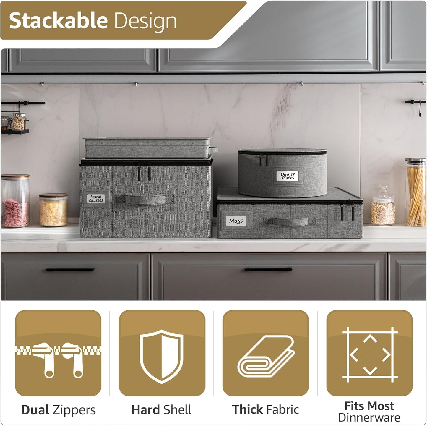 Sorbus China Storage Containers Hard Shell - Glass & Dish Storage Containers for Transport, Moving, Party - 5 Pc. Stackable Plate Storage Set for Dinnerware, Mugs, Cups - Felt Plate Protector included