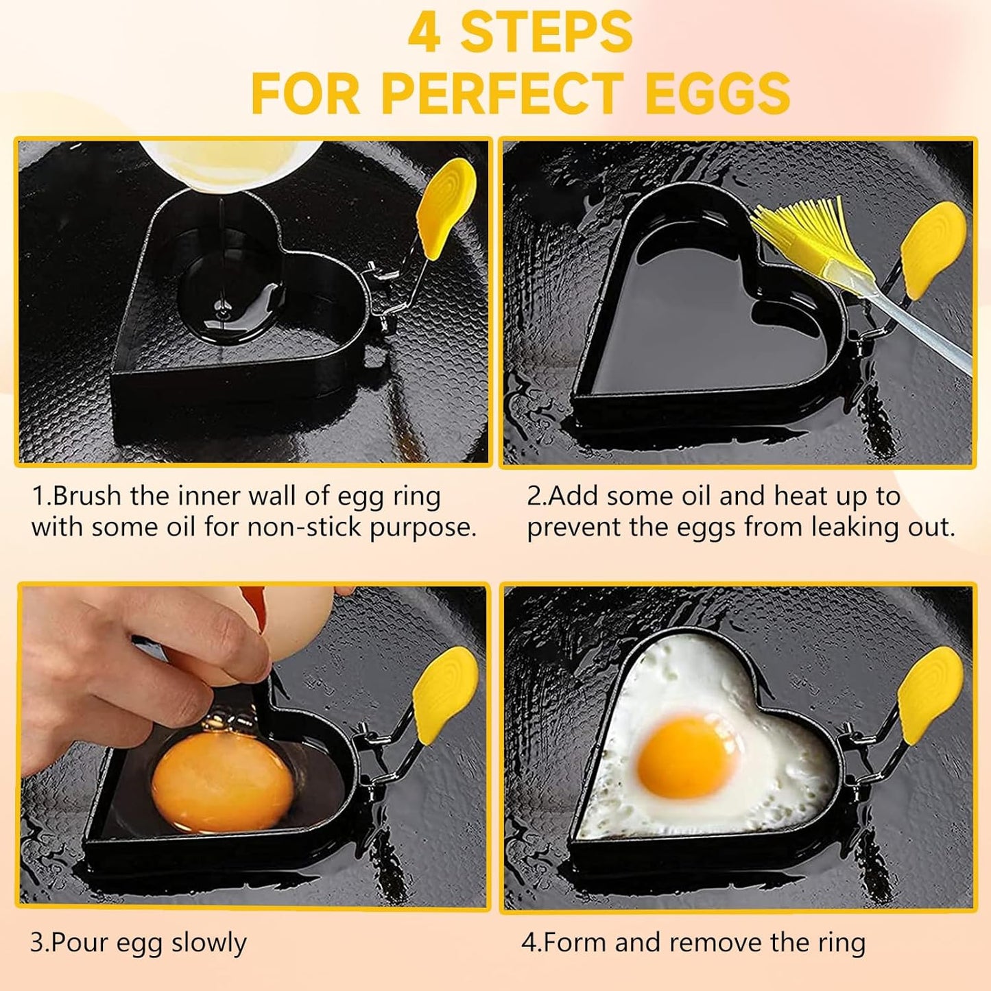Egg Ring for Frying Eggs and English Muffin - Round Egg Shaper Mold with Anti-scald Handle - Stainless Steel Non-stick Egg Cooker Ring (Heart Shaped -2 Pack)
