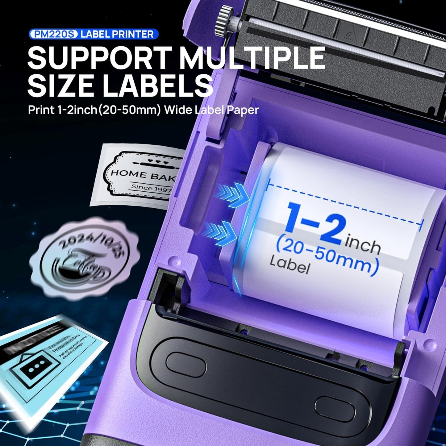 POLONO PM220S Label Maker Machine with Tape, 2 Inch Bluethooth Portable Thermal Label Printer for Small Business, Office, Home, Address, Logo Label, Sticker Printer for Phone/Tablet/PC, Purple