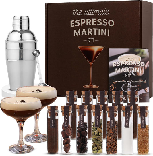 Espresso Martini Kit Gift Set– Complete Martini Maker Set with Espresso Mix, Party-Ready Accessories, and Elegant Decorations for Birthdays and Events, Birthday Gifts for Women