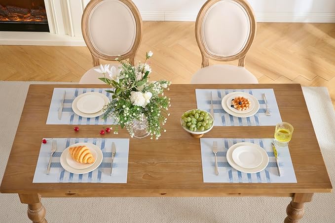 Leetaltree Geometric Print Blue Placemats Set of 4 - Heat Resistant Non-Slip Place mats for Dining Table, Washable Durable PVC Vinyl Woven Table Mats (Geometric Blue, 4)